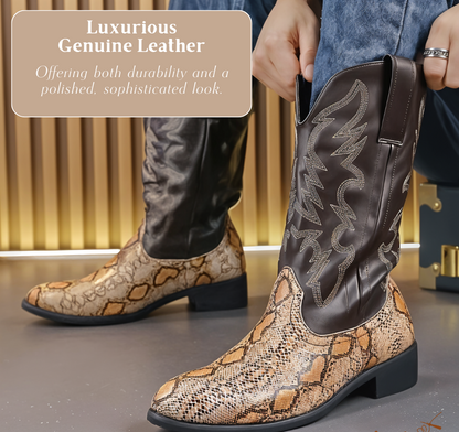 Frank | Embroidered Snakeskin Style Western Boots