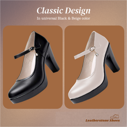 Mary Jane | Faux Leather Heels With Ankle Strap