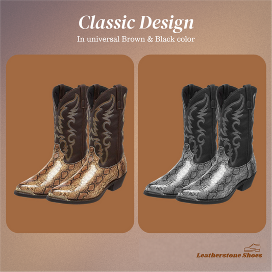 Frank | Embroidered Snakeskin Style Western Boots
