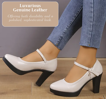 Mary Jane | Faux Leather Heels With Ankle Strap