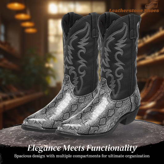 Frank | Embroidered Snakeskin Style Western Boots